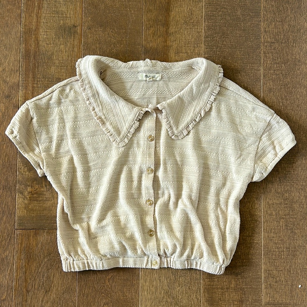 Madewell “Ruffle-Collared Crop Top” in Beige - Women’s Size Small - Like New!